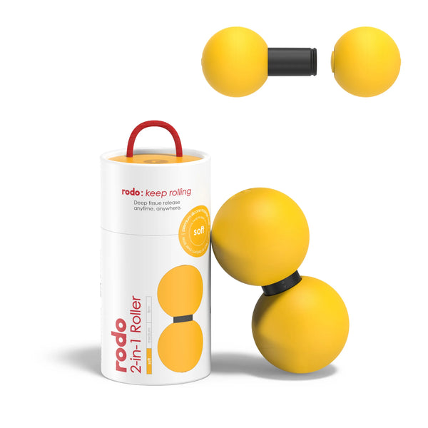 Yellow 2-in-1 Roller with packaging on a white background
